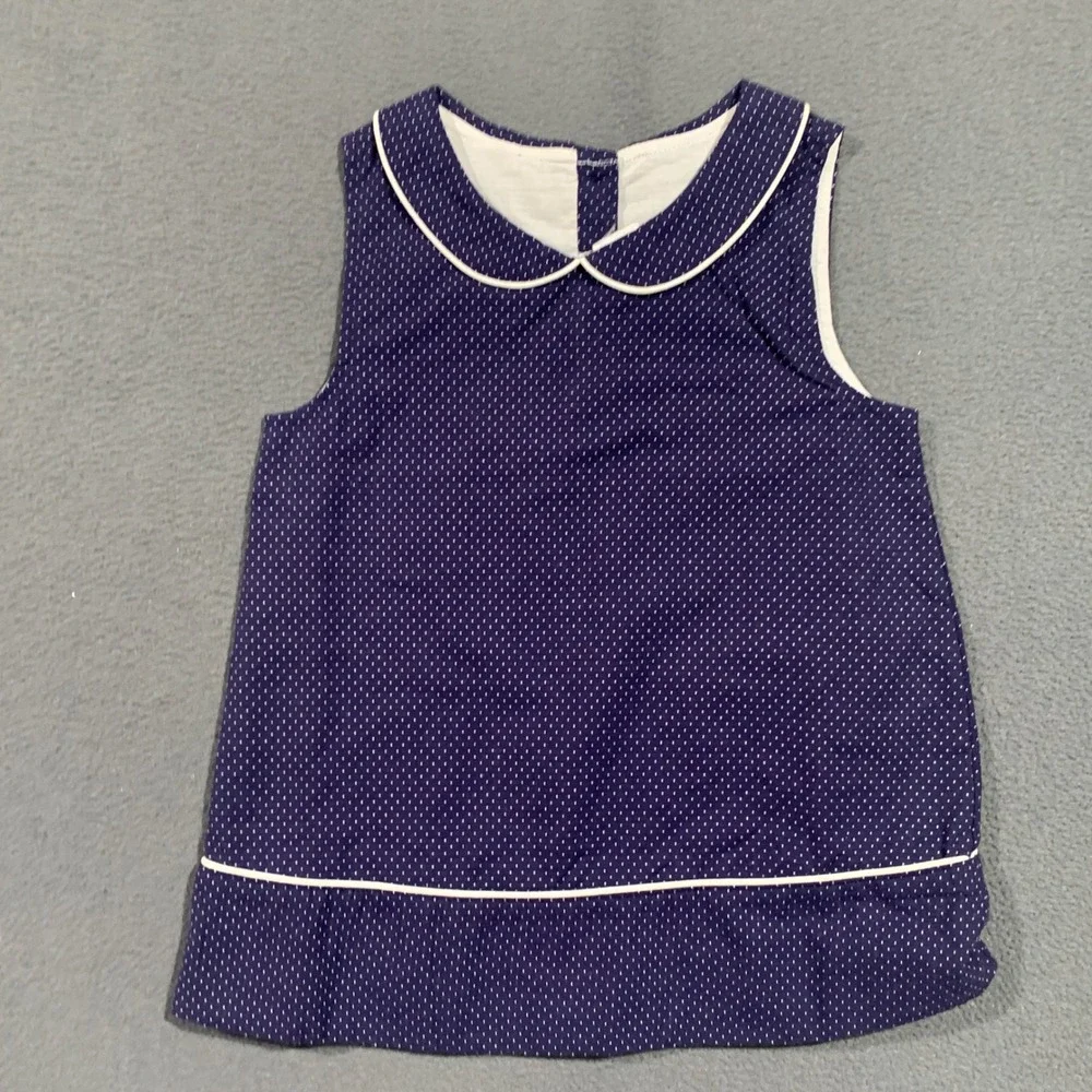 Gymboree Girls Navy Blue Polka Dot Peter Pan Collar Tunic Tank Top Size 6 Cotton